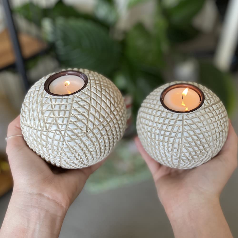 Huey House Luca Beige Orb Tea Light Candle Holders, Gift Boxed Set of 2