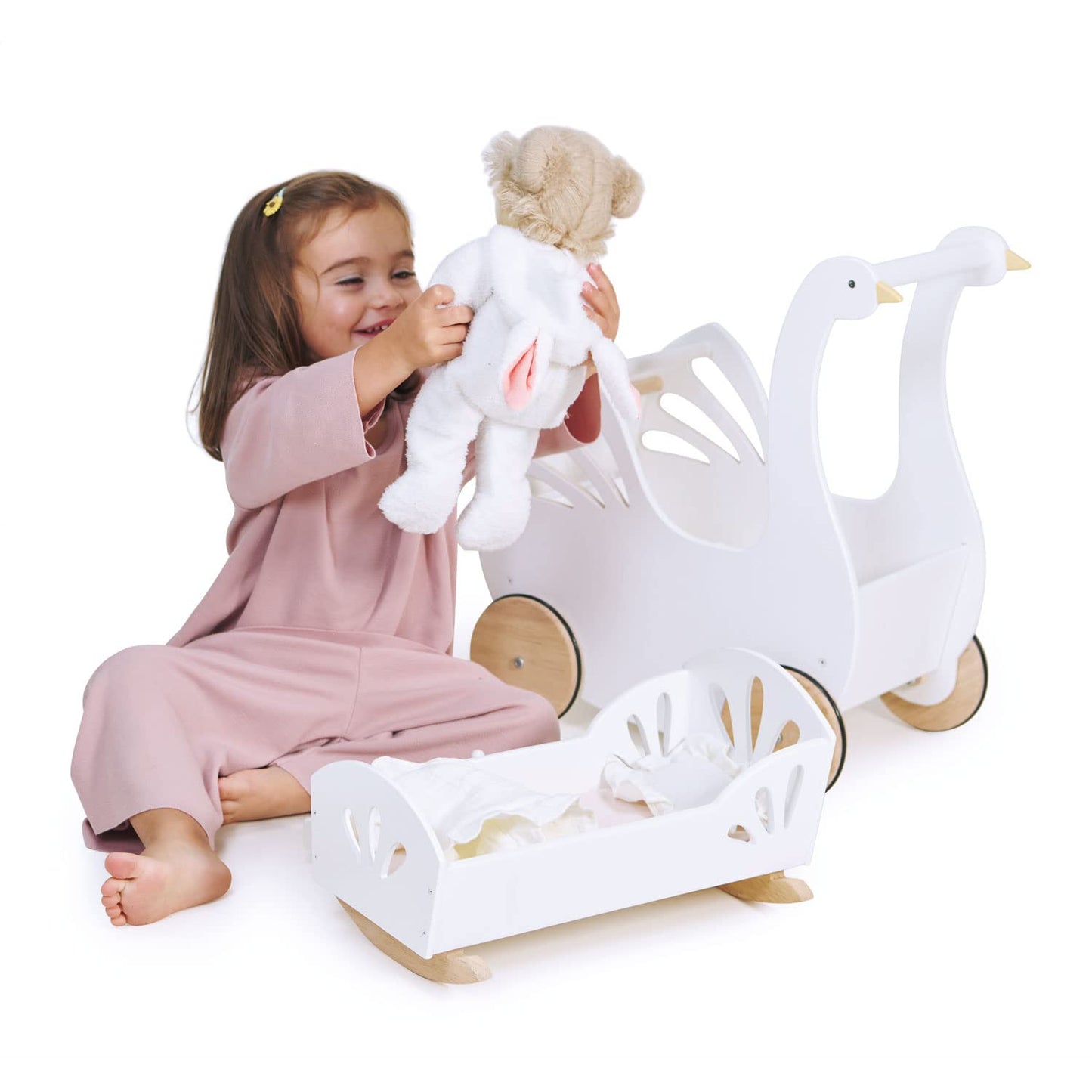 Tender Leaf Toys - Sweet Dreams Dolly Bed - Wooden Baby Doll Rocking Cradle with Bedding and Accessories - Encourages Love and Nurturing Play for Boys and Girls - Age 18m+