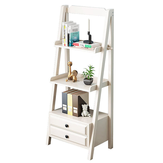 Wddwymll 2-Tier Ladder Shelf Industrial Bookcase,Storage Display Shelving with Drawer and 2 Shelves,Leaning Rustic Bookcases,for Living Room,Bedroom,Office(60×35×140cm)