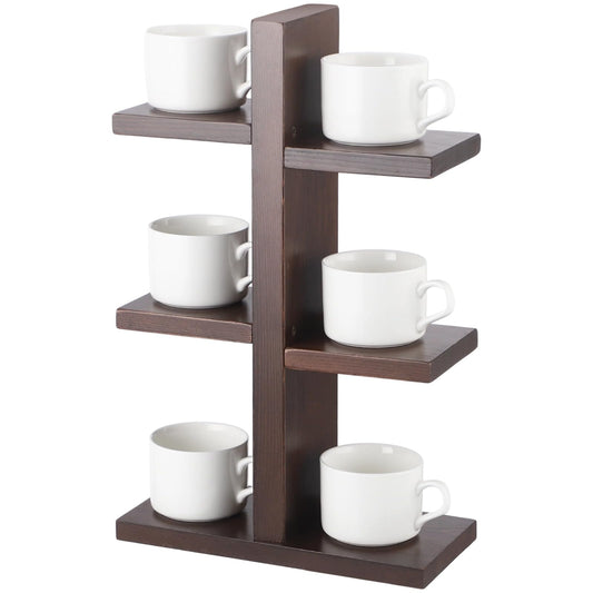 OMISTAR 3 Tiered Wooden Coffee Cup Holder, Kitchen Counter 6 Mug Wood Coffee Mug Organizer Stand with Non-Slip Foam Pads, Vertical Cup Storage Rack for Coffee Bar Countertop