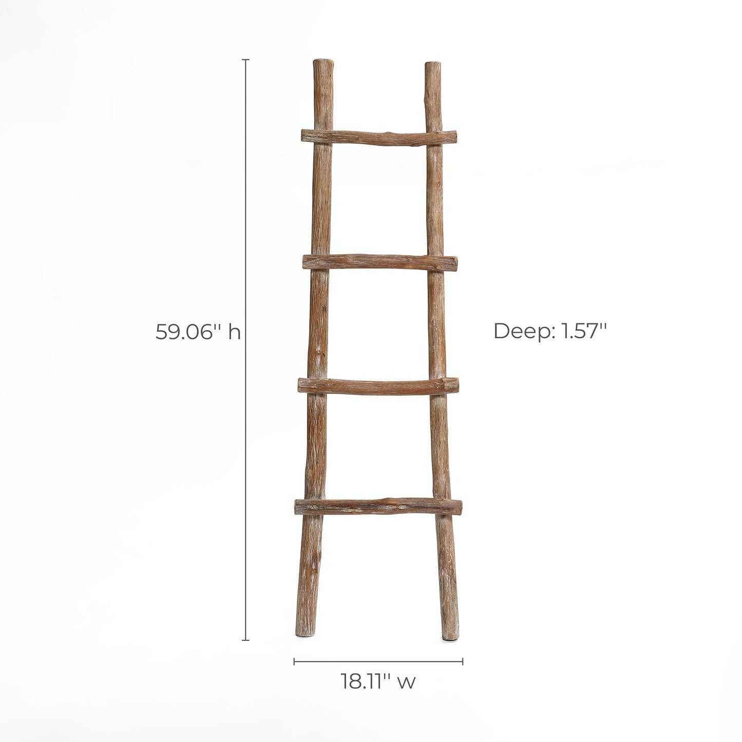 LuxenHome 60-Inch Tall Solid Wood Natural 4-Rung Blanket Ladder