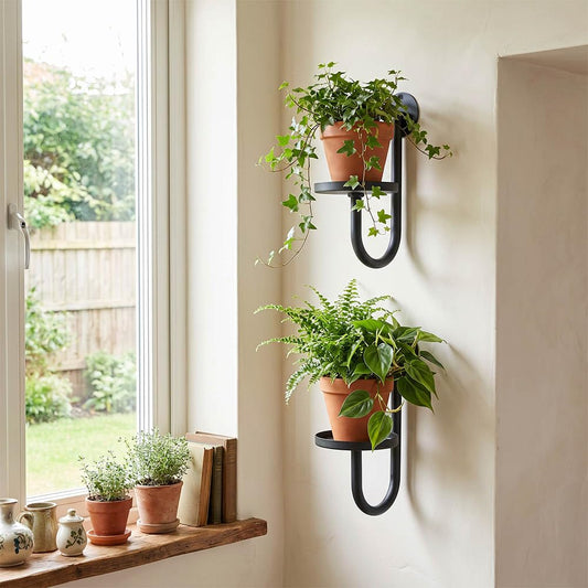 SJBFOOXB Wall Plant Holder Set of 2 for Outdoor, Metal Hanger, Floating Flower Display Stand for Window, Space Saving & Easy to Assemble (Pots/Plants Not Included)
