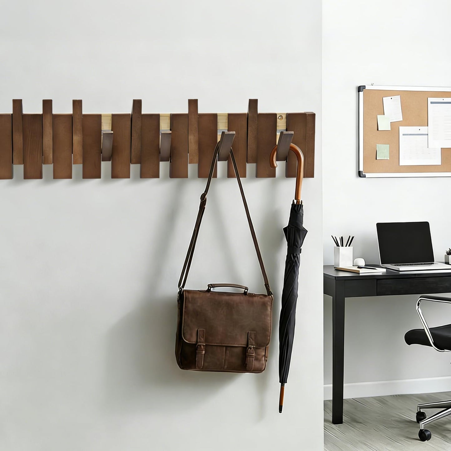 ZOESEEK 26.8" Wooden Piano Key Coat Rack Wall Mounted, 10 Hooks Natural Walnut Wall Coat Rack, Wall Mounted Coat Rack for Hanging Coats/Hats/Keys/Towels/Bags