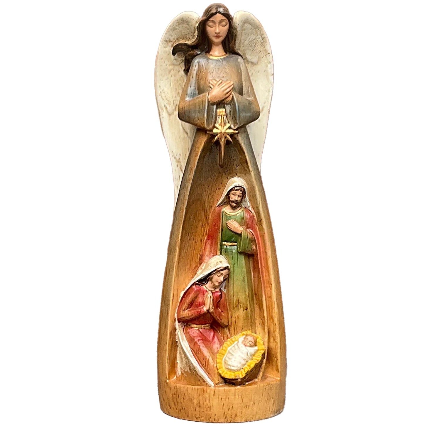 XXLTY Hand-Painted Wooden Carved Angel Nativity Scene Figurine Christmas Religious Decor Ornament for Home Table Display Holiday Decoration