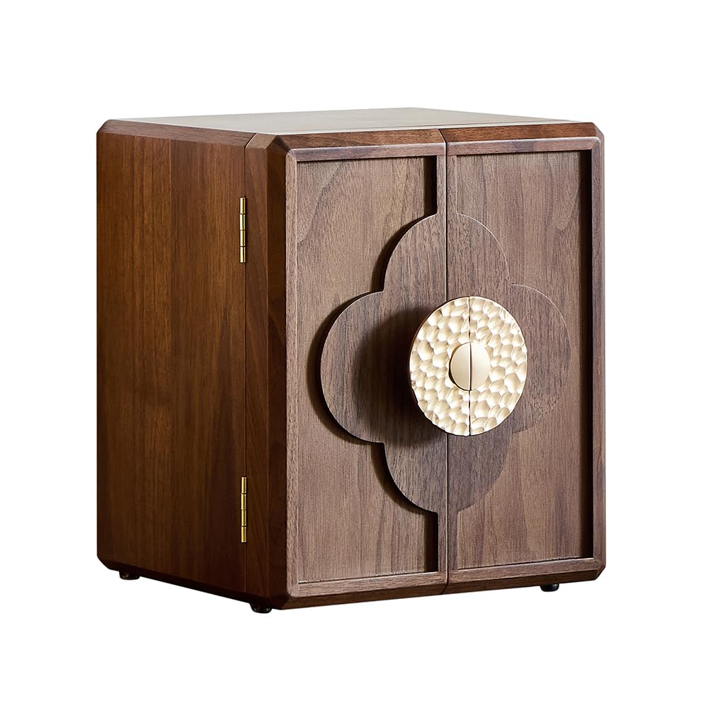 Wenseny Elegant Black Walnut Wooden Jewelry Box - 5-Layer Organizer with Quatrefoil Brass Handle, Antique-Style Storage for Her (9.2 IN)