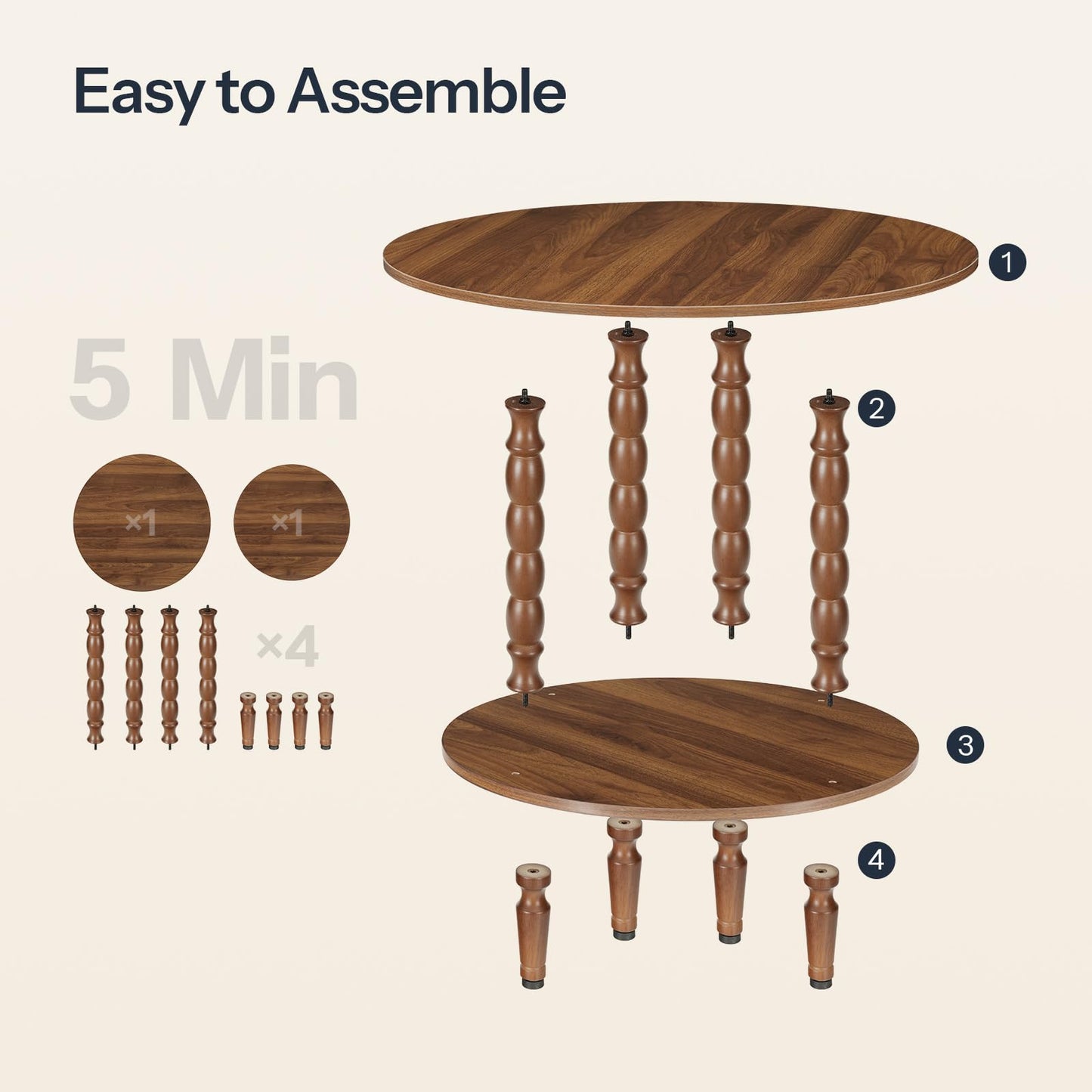 HOOBRO Coffee Table, 2-Tier Round Coffee Table, Mid-Century Modern Coffee Table for Living Room, Center Table with 2-Tier Open Storage Shelf, Home Office, Walnut WL75KF01