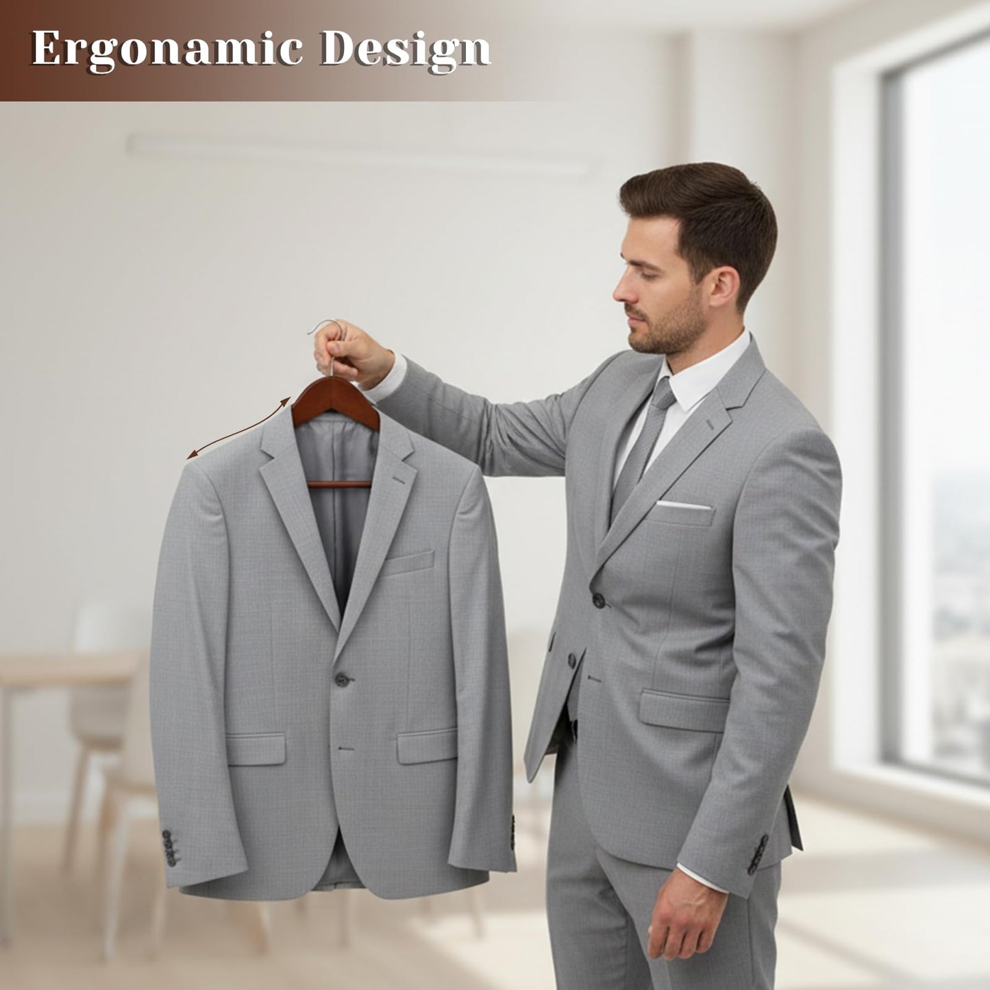 Premium Wooden Suit Hangers for Men Women, 8 Pack Wide Shoulder Wooden Hangers with Non Slip Pants Bar for Suits, Coats, Jackets, Dress, Heavy Duty Wide Clothes Hanger, Walnut