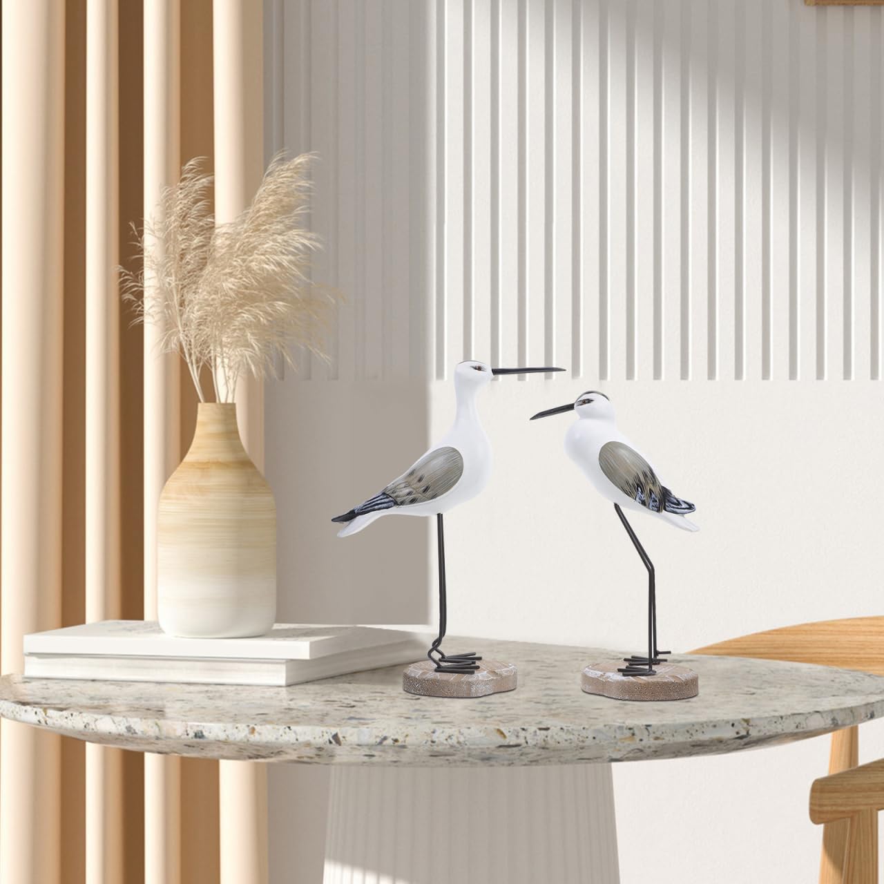 Seagull Ornaments Set 2 Wooden Coastal Bird Figurines for Home Nautical Tabletop Decorations Beach House Accents 14In X 8In