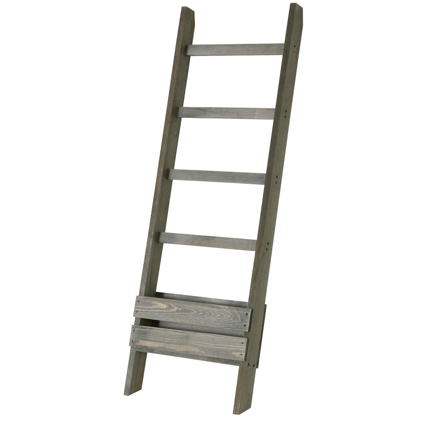 MyGift Blanket Ladder with Storage Shelf, Wooden Blanket Holder Rack, Decorative Ladder Shelf, Drying and Display Rack for Bathroom, Living Room, Gray