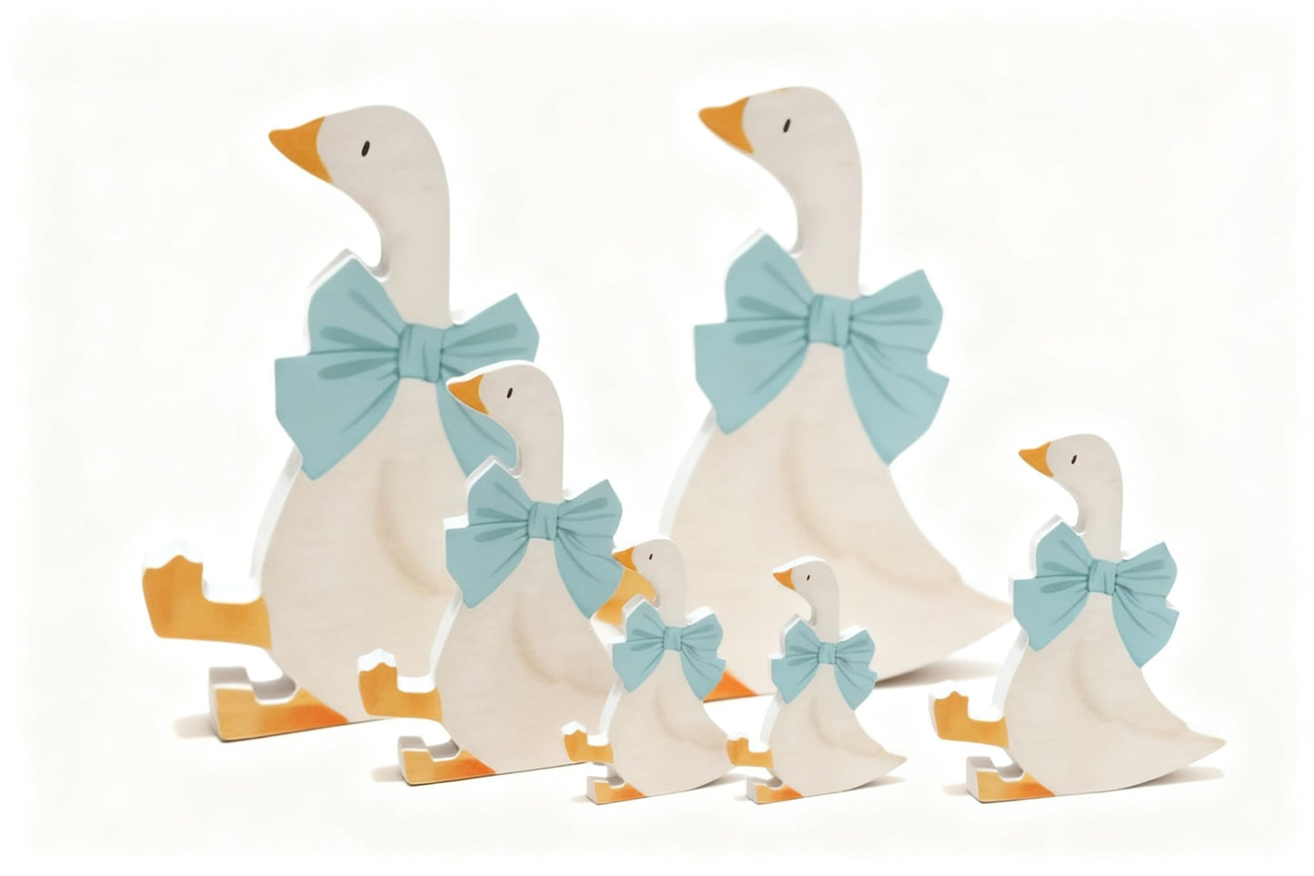 6Pcs Silly Goose Wooden Table Centerpieces, Funny Goose Decorations with Pink Bow, Farm Animal Party Supplies for Birthday, Baby Shower, Tiered Tray & Desk Ornaments