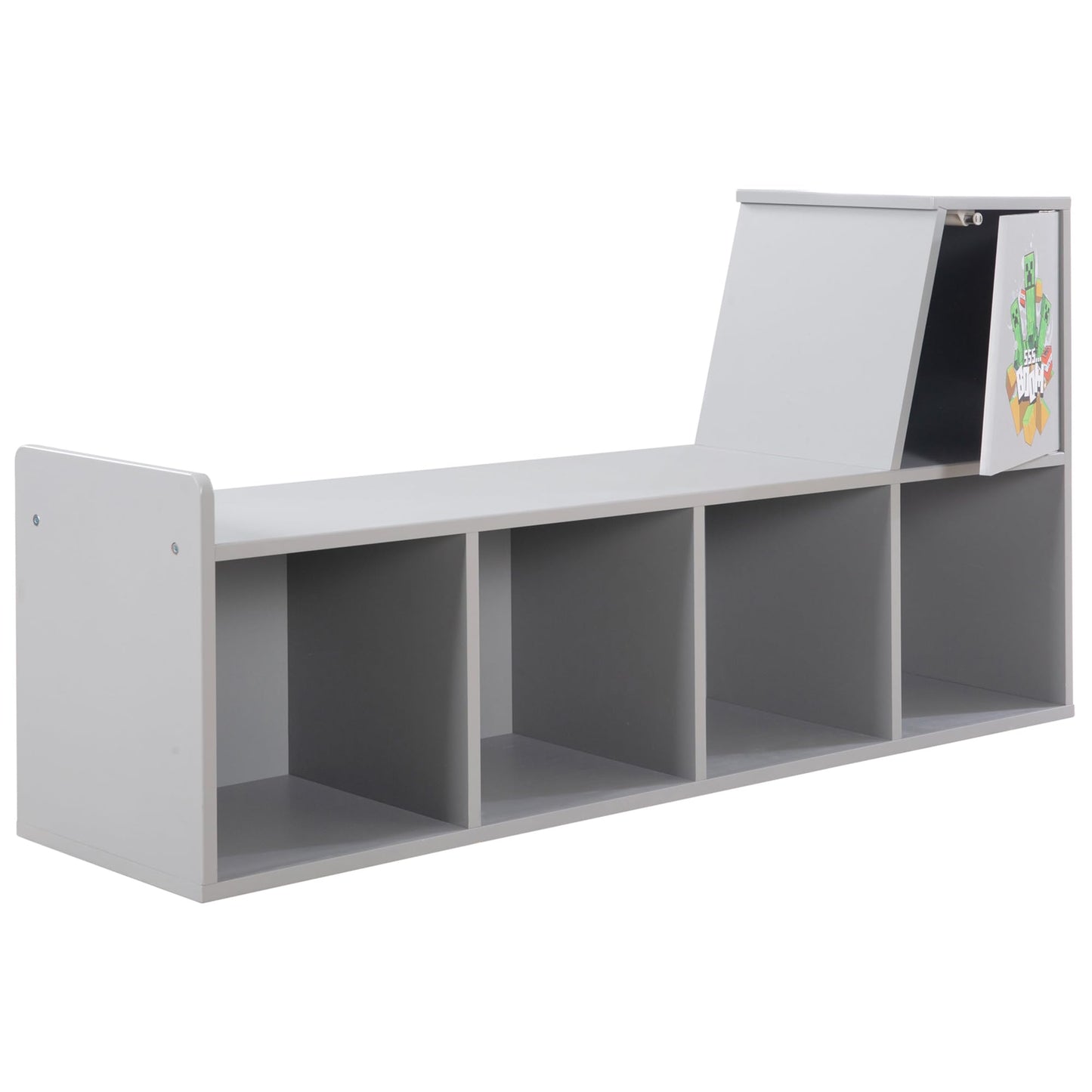 Minecraft: Storage Bench - Wooden Storage w/Cushioned Reading Shelf, 4 Themed Storage Cubes, Seating & Organization In 1, Game Theme Décor, Licensed