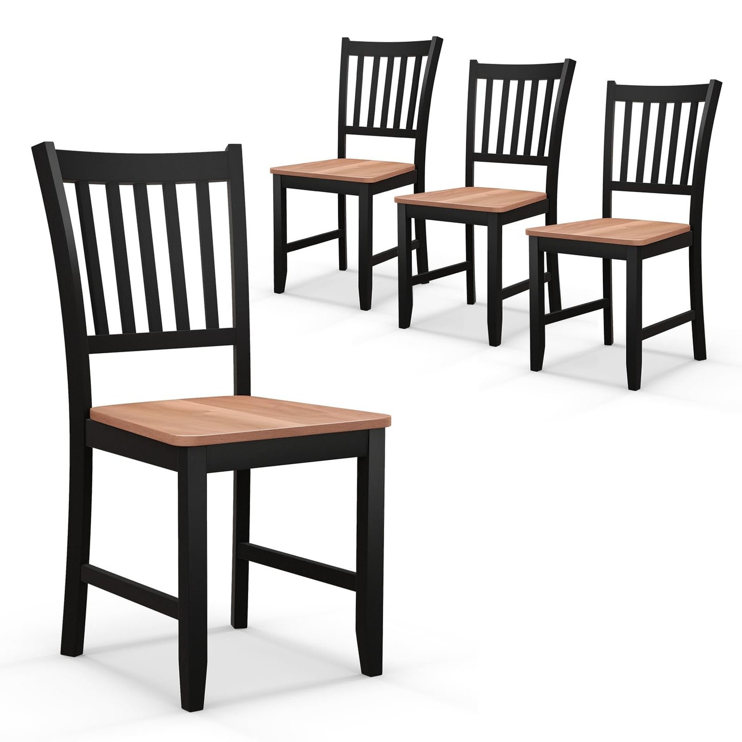 Giantex Wooden Dining Chairs Set of 4, Farmhouse Kitchen Chair with Rubber Wood Legs, Easy to Assemble Armless Dining Side Chairs, Dining Room Chairs, Black