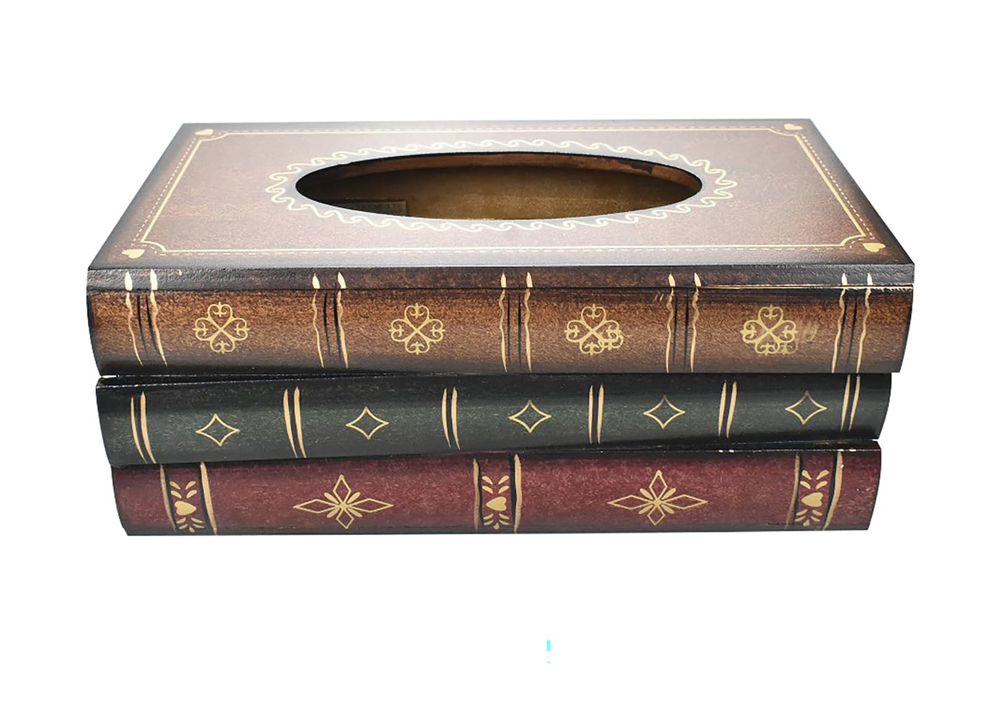 Elegant Wooden Antique Book Tissue Box Cover - Handcrafted Retro Napkin Holder Dispenser for Home Decor, Bathroom, Office, Car, Kitchen (Coffce LX)