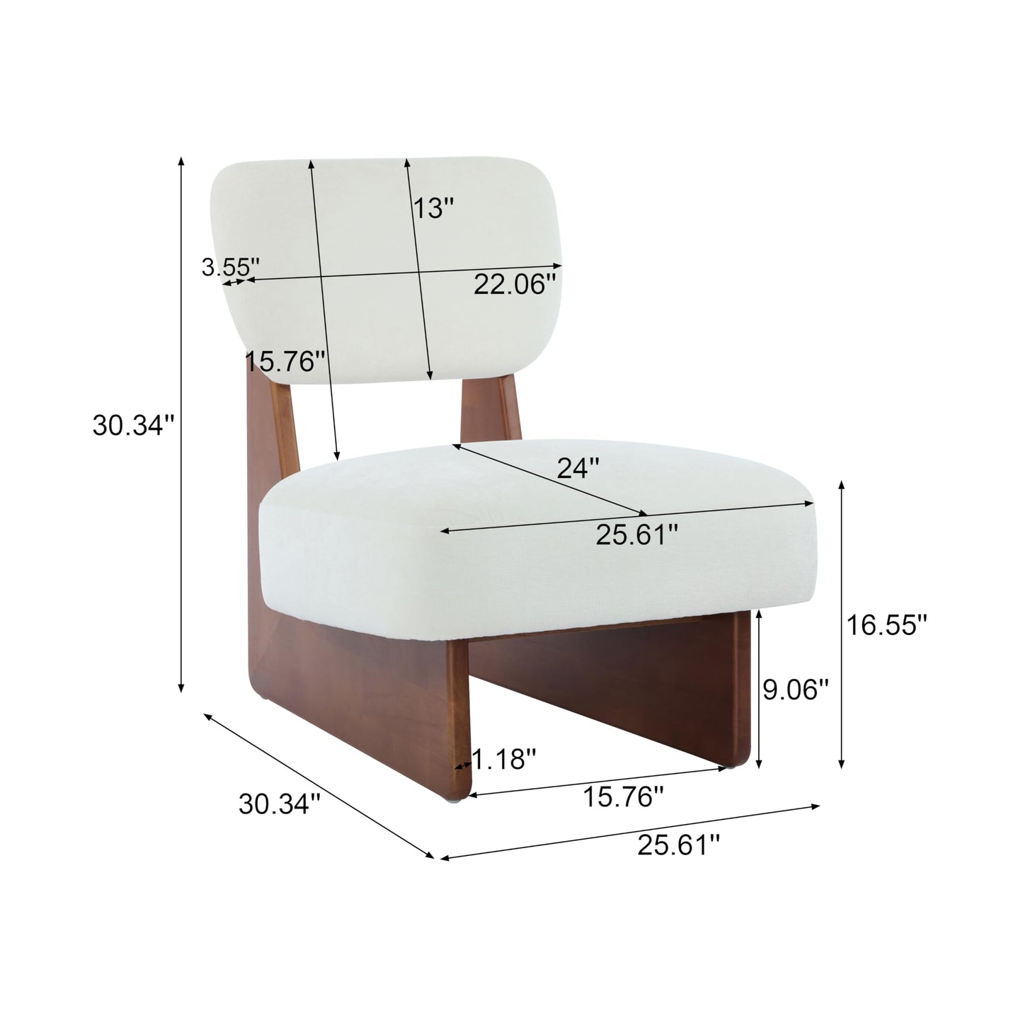 Christopher Knight Home Mores Low Profile Accent Chair Set of 2, Modern Living Room Armless Lounge Chair, Fabric Comfy Reading Chair for Bedroom, Wooden Frame and Thick Padded Seat, White+Walnut