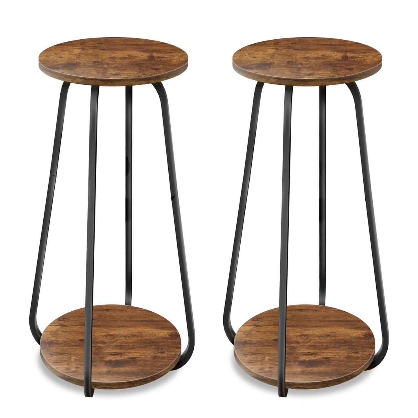 OugeWood Plant Stand Indoor, 2 Tier Plant Shelf Pedestal Stand Flower Stand, Metal Wood Plant Stands for Indoor Plants Living Room Balcony Deck Garden