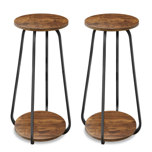 OugeWood Plant Stand Indoor, 2 Tier Plant Shelf Pedestal Stand Flower Stand, Metal Wood Plant Stands for Indoor Plants Living Room Balcony Deck Garden