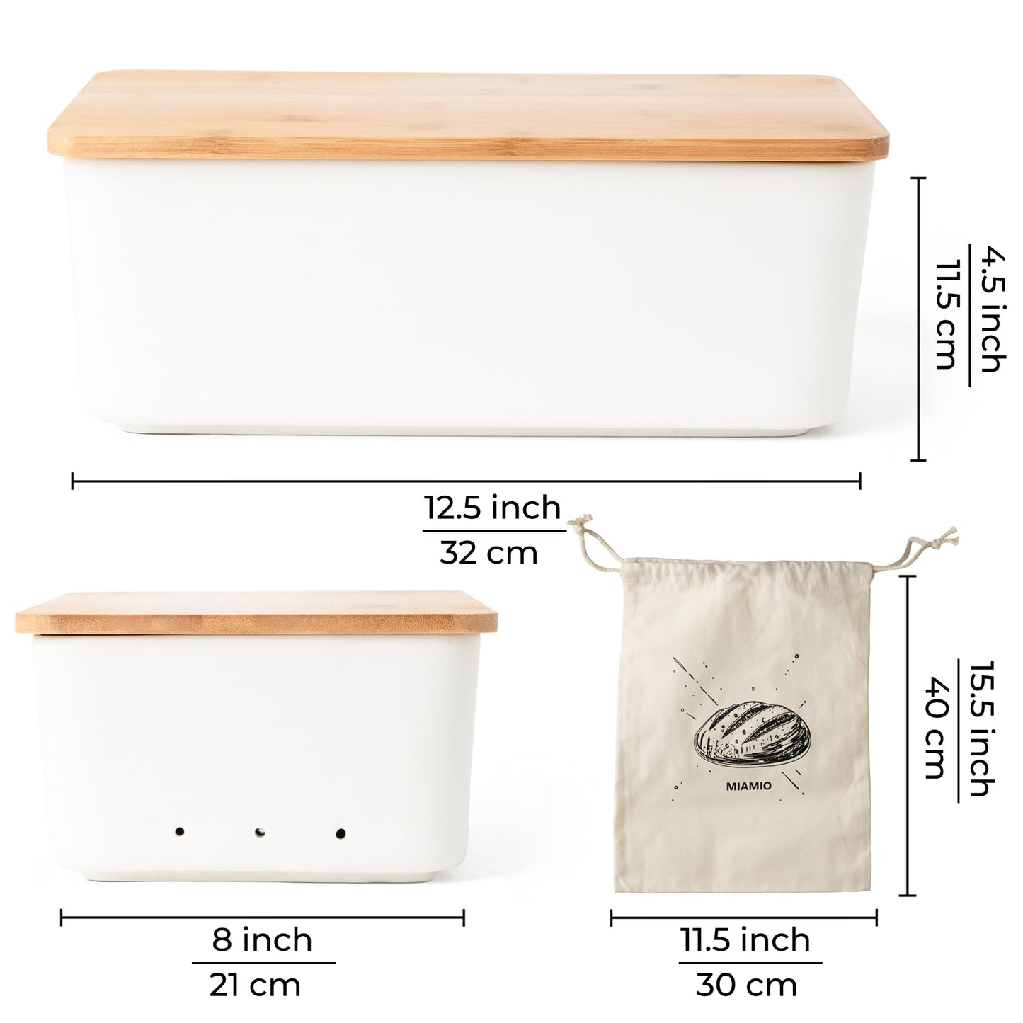 MIAMIO – Bread Box for Kitchen Countertop/Ceramic Bread Box with Cutting Board, Bread Container with Bamboo Lid, 12.6 x 7.9 x 4.5 inches