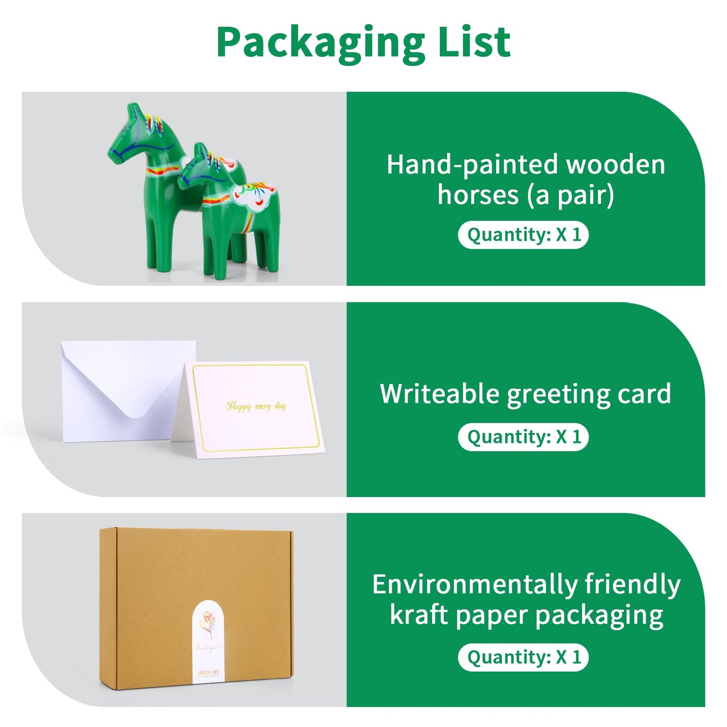 GUMQDD Set of 2 Hand Painted Swedish Wooden Dala Horse Figurines 9.4"/6.3", Dala Horse Gifts, Suitable for Family Living Room & Home Decoration (Green)