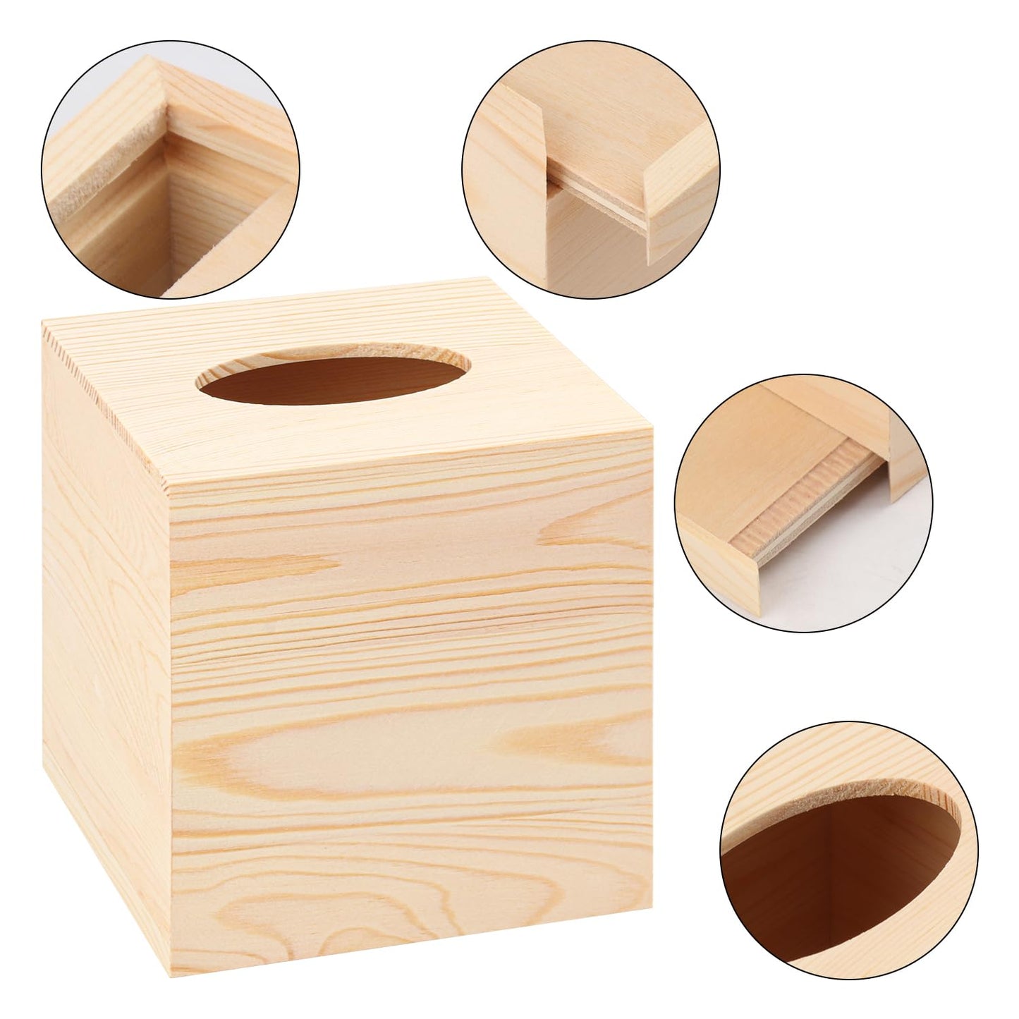 Geytetqi 6 Packs 5.8 Inch Wooden Tissue Box, Eco-Friendly, and Durable Square Wooden Facial Tissue Box for Home and Office Decor