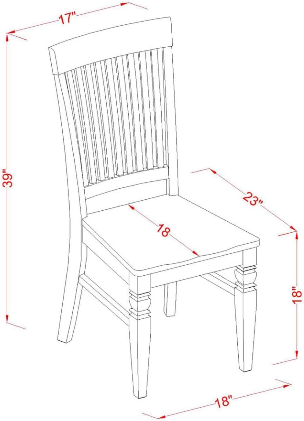 East West Furniture WEC-BLK-W Weston Dining Chairs - Slat Back Wood Seat Kitchen Chairs, Set of 2, Black
