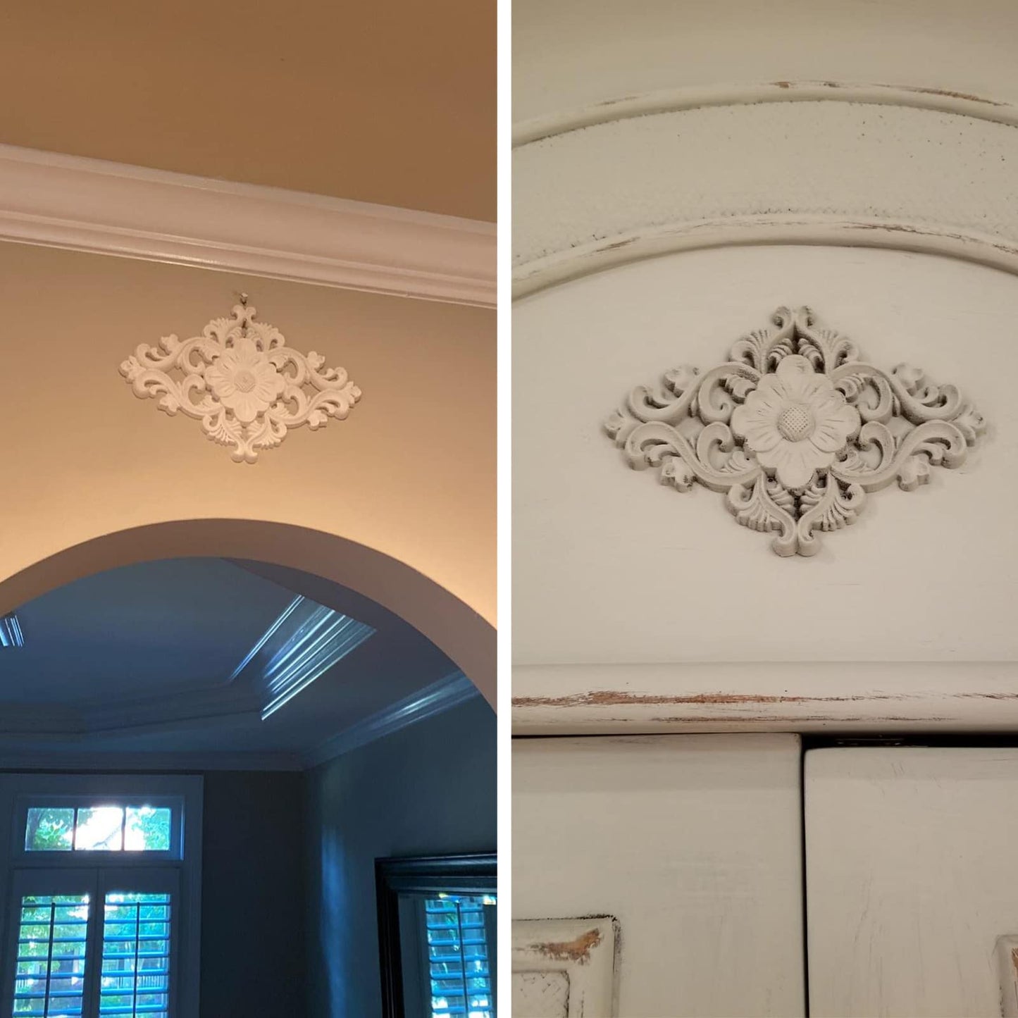MUXSAM Rhomb Wood Carved Appliques Furniture Onlays, Unpainted Wooden Rosette Decals Center Decor for Door Wall Closet Cabinet Dresser Drawer Crafts Project(1-Pack, 25x20cm/9.9"x7.9")