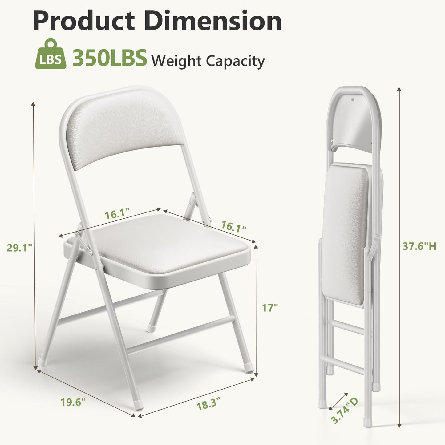MAKE CHANGES 4 Pack Folding Chairs, PU Leather Folding Dining Chairs with Padded Cushion Seat & Back, Indoor Outdoor Folding Chair Set for Home Office, Parties, Events, Wedding, Extra Guest Seating