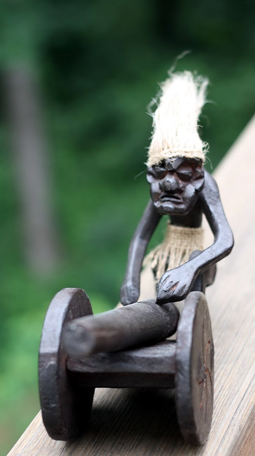 G6 Collection Wooden Handmade Primitive Tribal Statue - Hand Carved Teak Wood Tiki Cannon Firing Funny Sculpture - Unique Art Gift - Tropical Home Decor Accent for Shelf Display - 11 inch