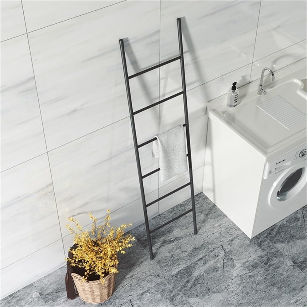 6 Tier Metal Towel Ladder, Free Standing Wooden Towel Rack, Metal Leaning Towel Ladder Rack for Blankets or Quilts for Living Room Bathroom(Gold)