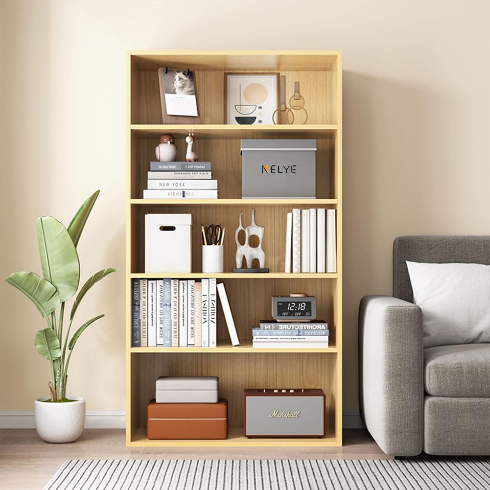 NELYE Basic Open Shelf Bookcase - 4-Tier Wooden Cube Storage Shelves Split Bookshelf, Oak