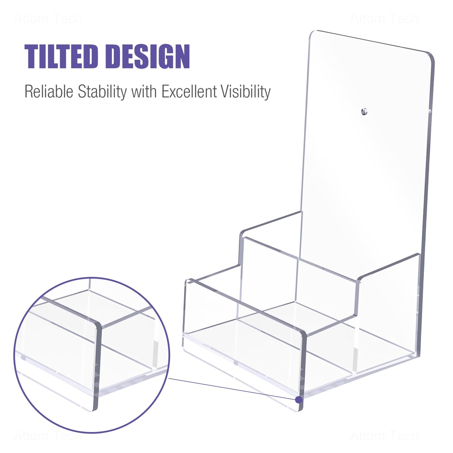 NiOffice Clear Acrylic Brochure Holder, 4.1" Brochure Display Stand with Business Card Holder, Plastic Flyer Holder Pamphlet Stand Wall Mount or Countertop for Booklets, Magazine, Trifold, Menu, 2PK