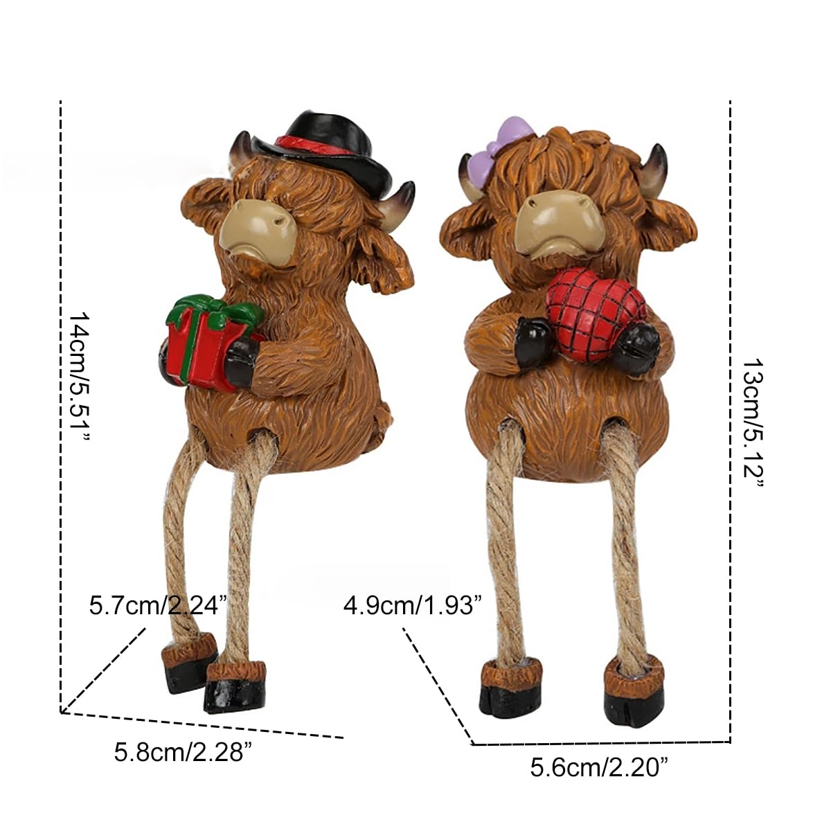 Semeid Resin Highland Cow Couple Shelf Sitters with Dangling Legs