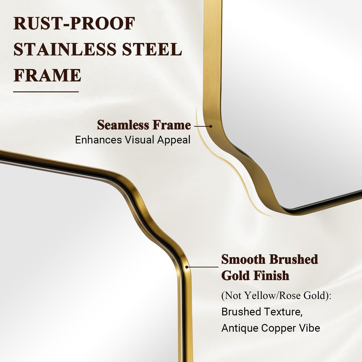 ANDY STAR 24"x36" Gold Mirror, Brushed Brass Scalloped Wall Mirror, Bathroom Mirror for Vanity, Wall Mirror with Aesthetic Scalloped Edge Design Ideal for Bathroom, Bedroom or Entryway