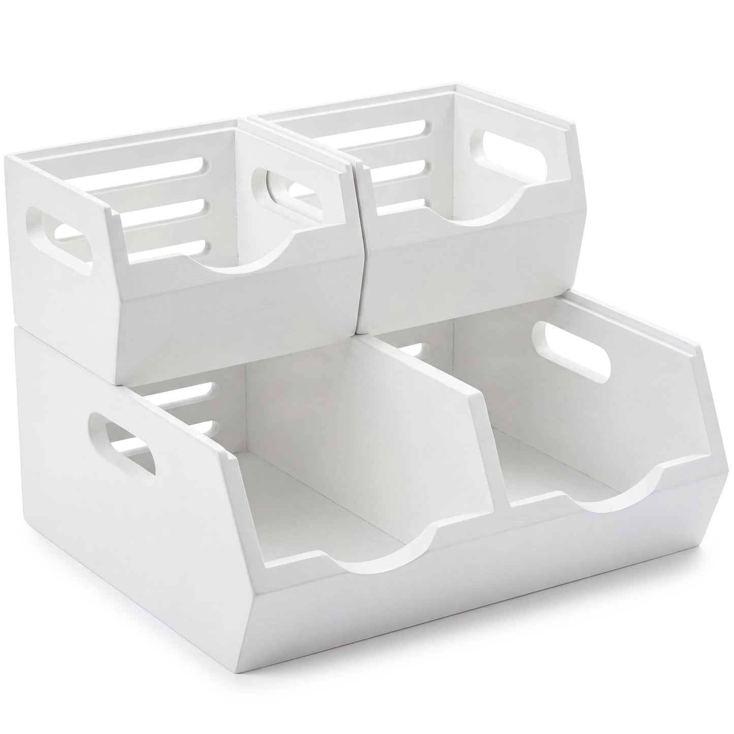 HOMESTEAD Stackable Solid Wood Storage Bins for Kitchen Pantry & Countertop, Ventilated Potato and Onion Basket Organizer with Handles, Wooden Produce Storage Containers, 3-Pack, White
