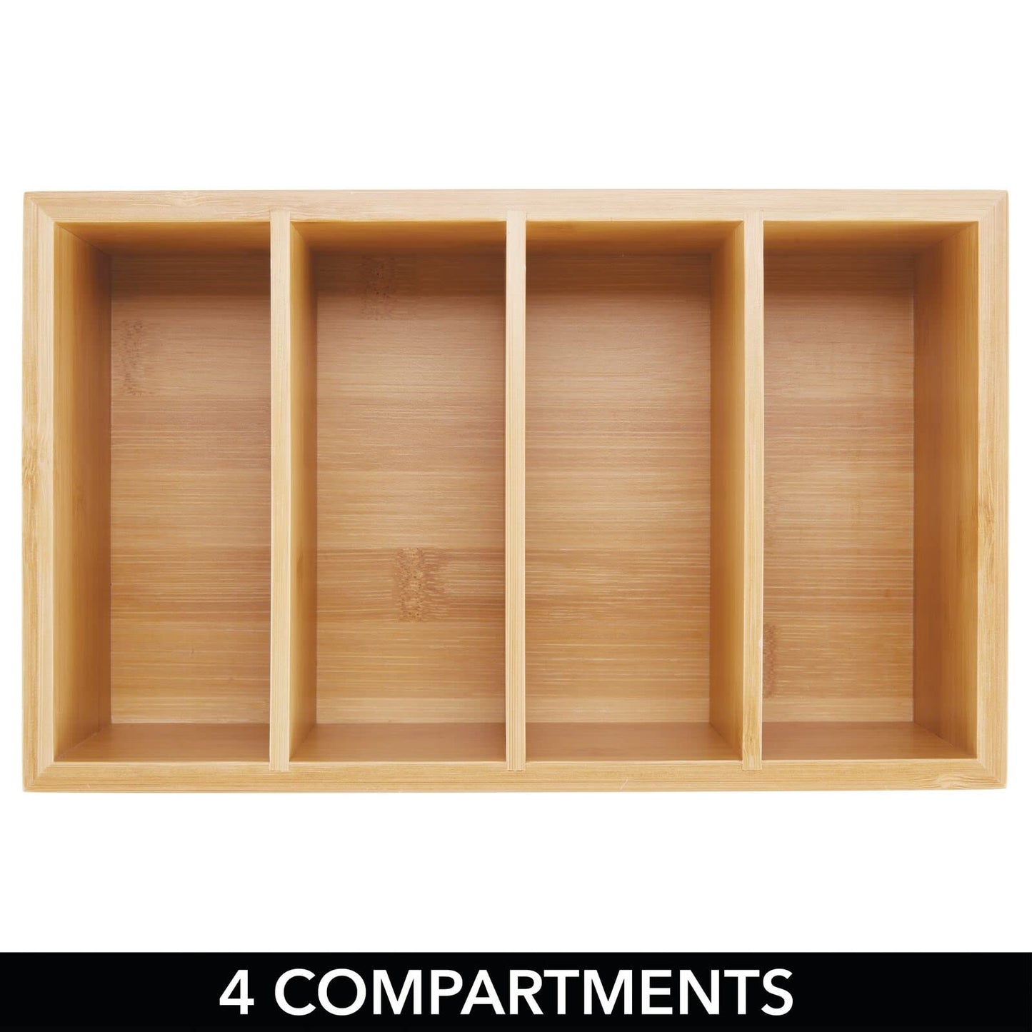 mDesign Bamboo Wood Compact Food Storage Organizer Bin Box - 4 Divided Sections - Holder for Seasoning Packets, Pouches, Soups, Spices, Snacks - Natural