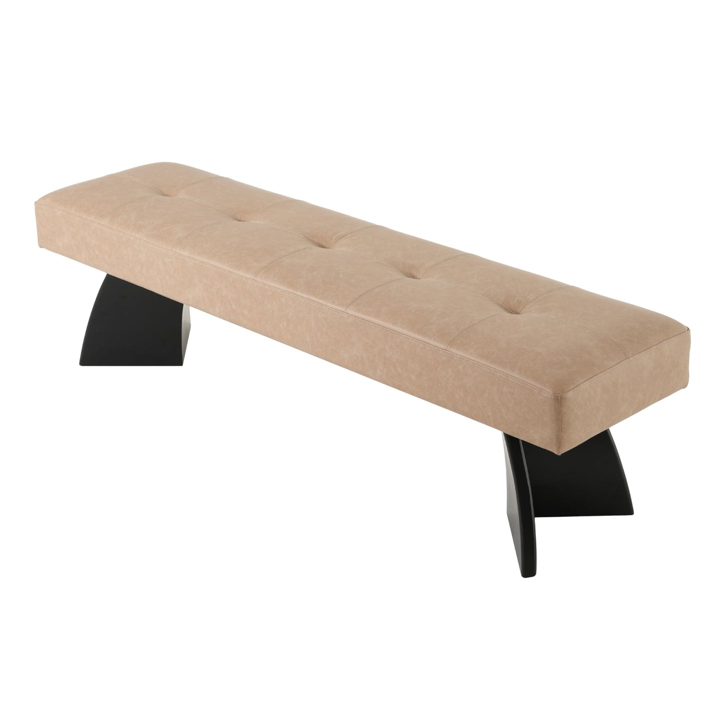 Christopher Knight Home Adele 63.19''L Faux Leather Upholstered Dining Bench, Wooden Entryway Bench With Stylish Curved Legs, Long Sofa Footstool for Living Room, Bedroom End of Bed Bench, Khaki+Black