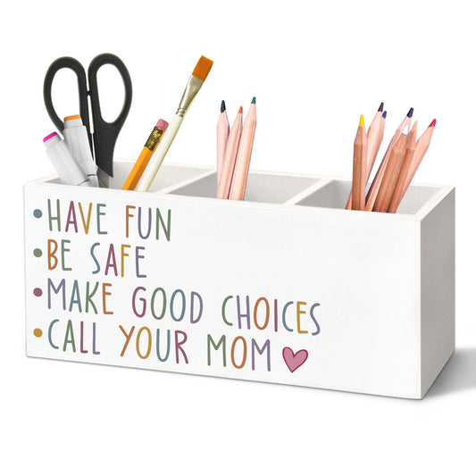 Beliran Graduation Gift for Daughter Pen Holder for Desk, Back to School Gifts for Freshman Pencil Organizer, Colorful Call Your Mom Funny Wooden Pen Holder Desk Accessories Decor for College Dorm