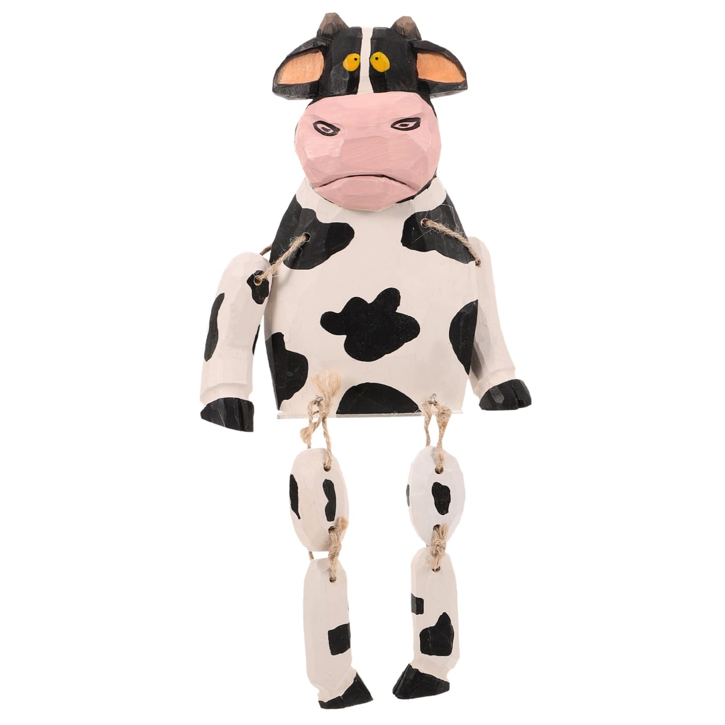 Yardenfun Cow Statue Long Legs Cartoon Cow Figurine Wooden Decor Animal Figurine for Home Garden Cake Decoration Easter Display Kids Gift 12.20 X 5.51 X 1.96 in