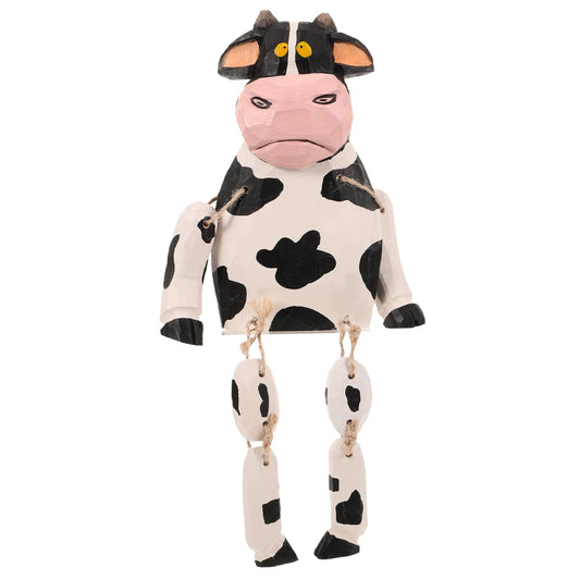 Yardenfun Cow Statue Long Legs Cartoon Cow Figurine Wooden Decor Animal Figurine for Home Garden Cake Decoration Easter Display Kids Gift 12.20 X 5.51 X 1.96 in