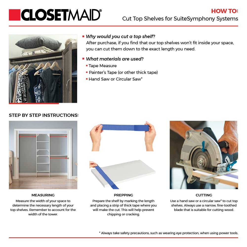 ClosetMaid SuiteSymphony Wood Closet Organizer Kit with Tower, 3 Hang Rods, Top Shelves, 3 Drawers, Modern, Fits Spaces 7 - 10 ft. Wide, Graphite Grey