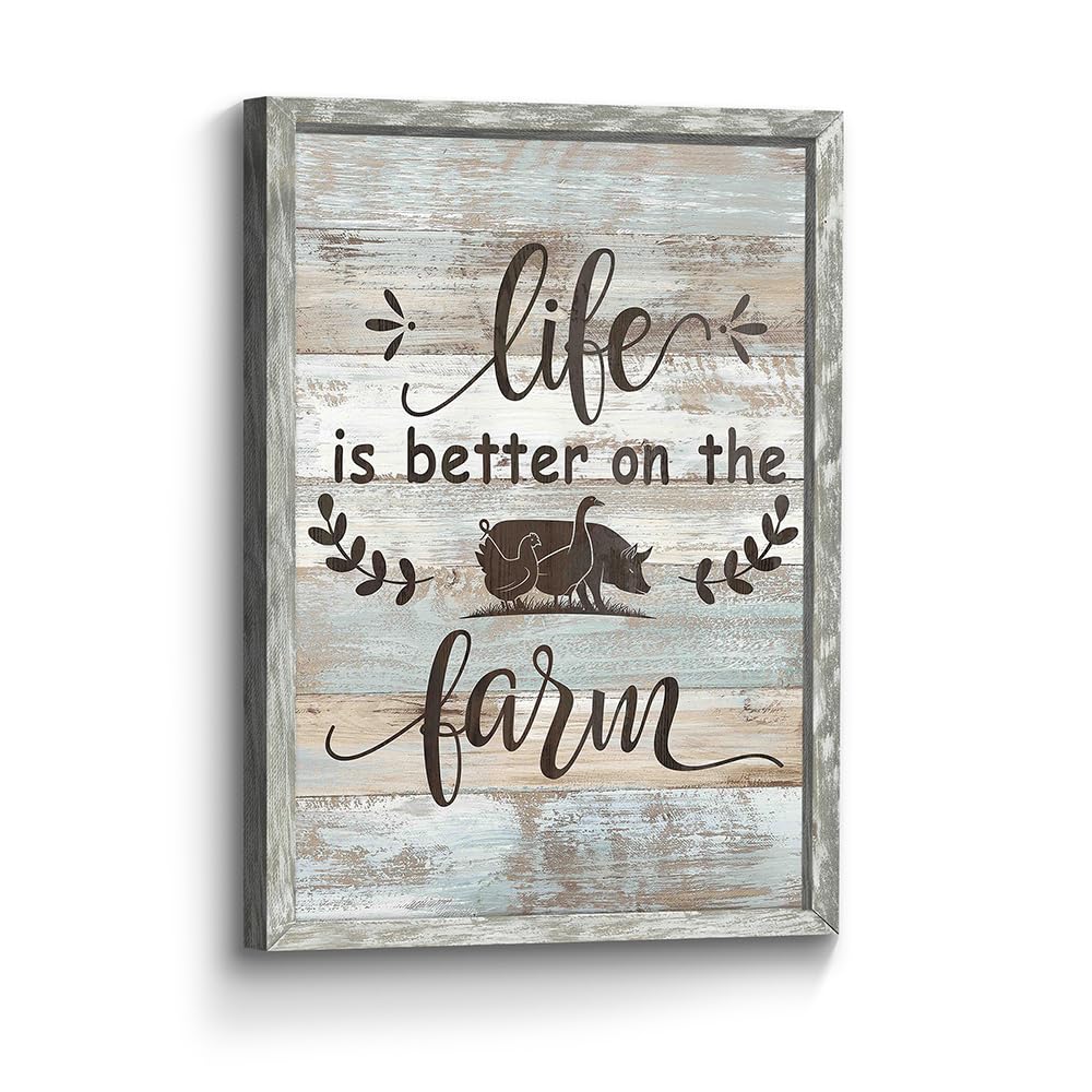 Inspirational Farm Life Wall Art: Framed Motivational Sayings Wooden Prints Positive Rustic Quotes Painting Picture Inspiring Sign Picture Decor for Farmhouse Living Room
