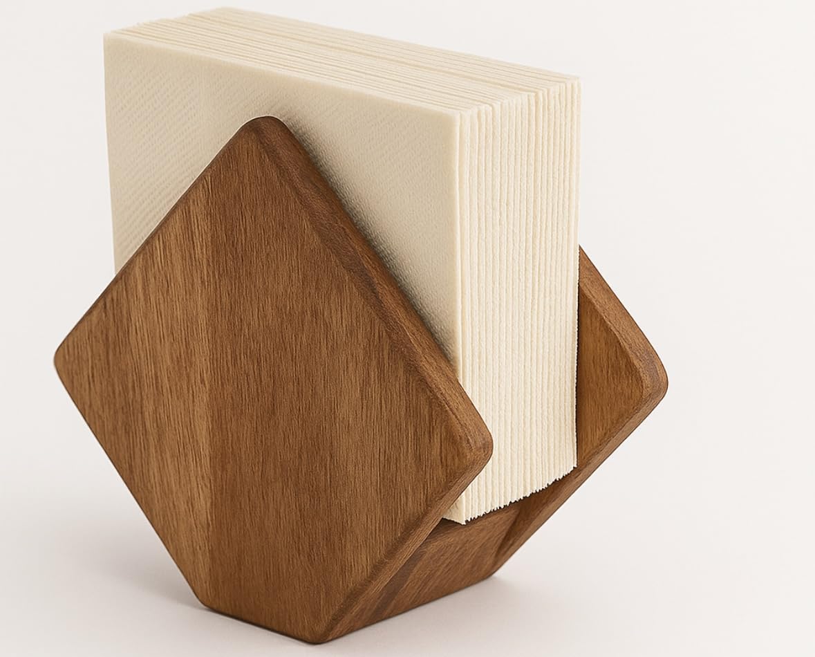 LO-MAS Acacia Wood Napkin Holder for Table, Wooden Upright Napkin Holders for Kitchen, Standing Napkin Dispenser for Kitchen Dining Room Party Cocktail Outdoor Use
