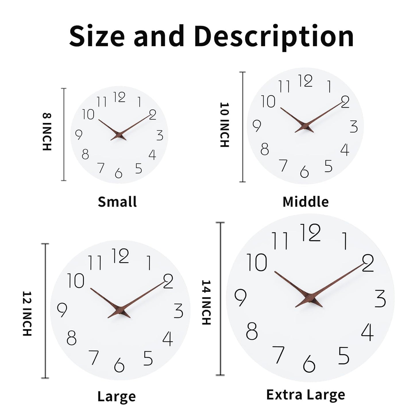 Mosewa Wall Clock 14 Inch White Silent Non Ticking Battery Operated Simple Minimalist Wooden Clock Decorative for Kitchen Bathroom Home Bedroom Living Room Office
