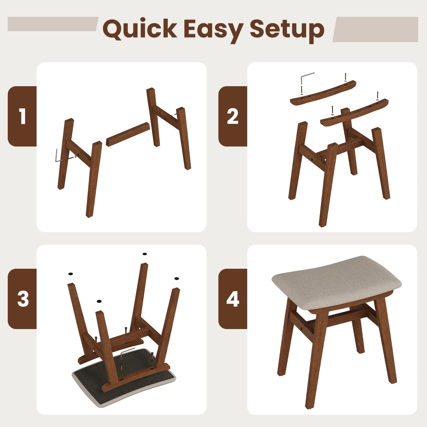 DONGMUWUJEE Solid Wood Small Vanity Stool Chair, Makeup Stools for Vanity Desk, Bathroom Vanity Chair, Padded Foot Stool for Living Room, Ottoman Foot Rest for Couch, Small Bench for Entryway, Walnut