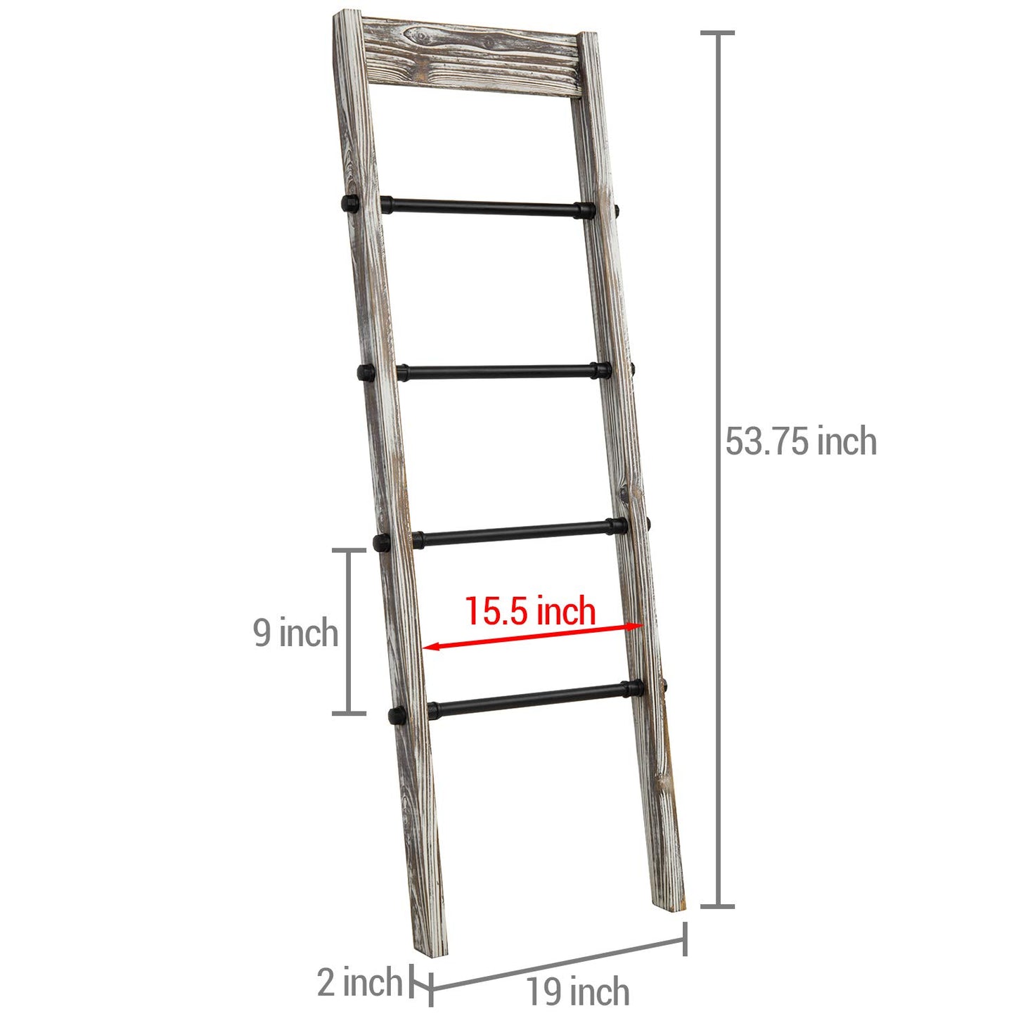 MyGift Blanket Ladder Wooden, Blanket Quilt Holder Rack Decorative Ladder with Metal Pipe Rungs, Easy Assembly, Rustic Farmhouse Ladder Shelf for The Living Room Bedroom Bathroom
