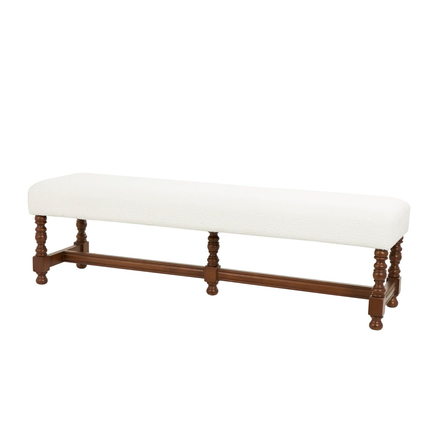 Deco 79 Fabric Home Bench Entryway Bench with Brown Traditional Wood Turned Legs, Bedroom Bench 59" x 16" x 17", Cream