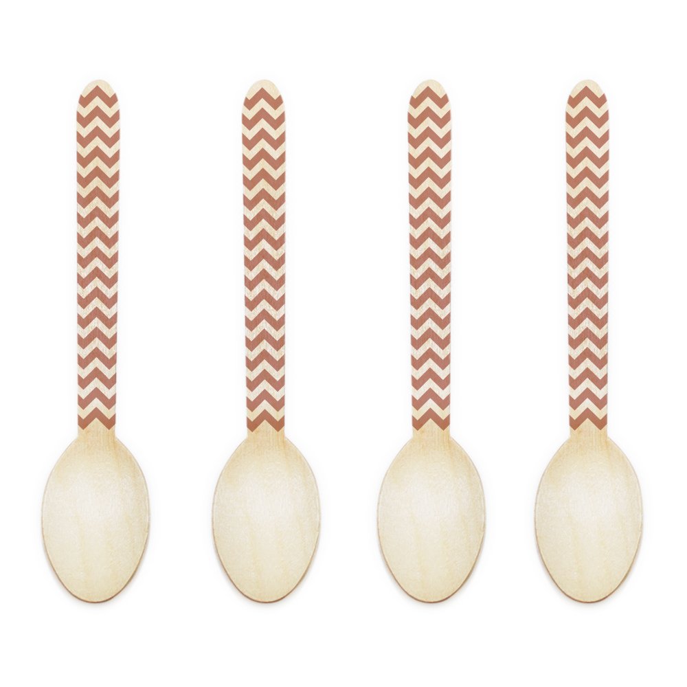 Dress My Cupcake 4.25-Inch Natural Wood Dessert Tablespoon, Tan Chevron, Case of 1000