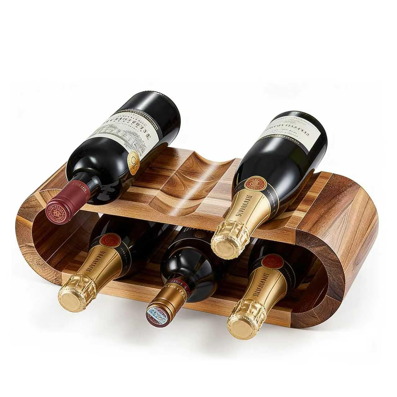 Chreyty Classic Wooden Wine Rack – 6-Bottle Acacia Wine Holder Stand – Freestanding Wine Storage – Great for Home Decor No Assembly Required (6 Bottles)