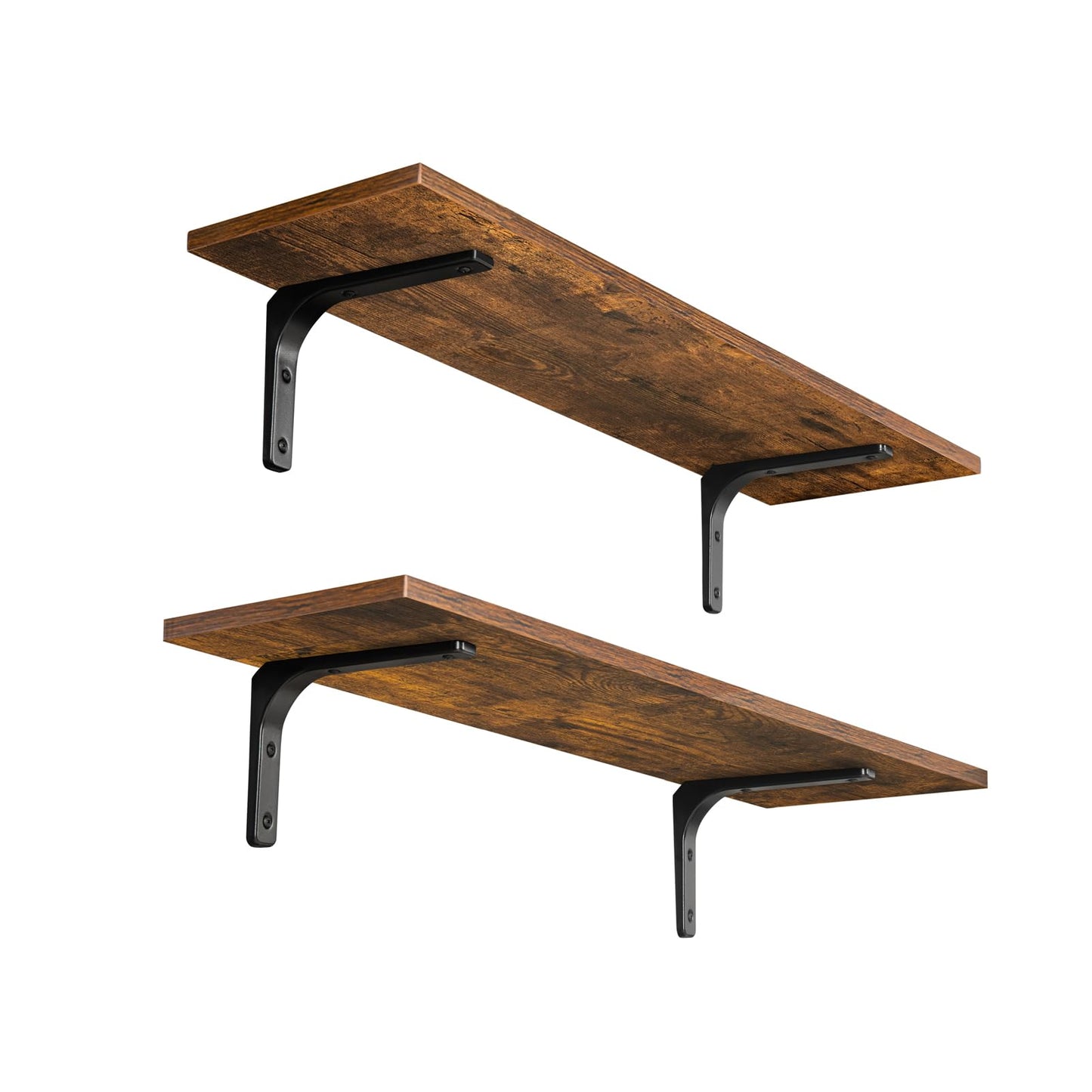DINZI LVJ Long Wall Shelves, 23.6 Inch Wall Mounted Shelves Set of 2, Easy-to-Install, Wall Storage Ledges with Sturdy Metal Brackets for Living Room, Bathroom, Bedroom, Kitchen, Rustic Brown