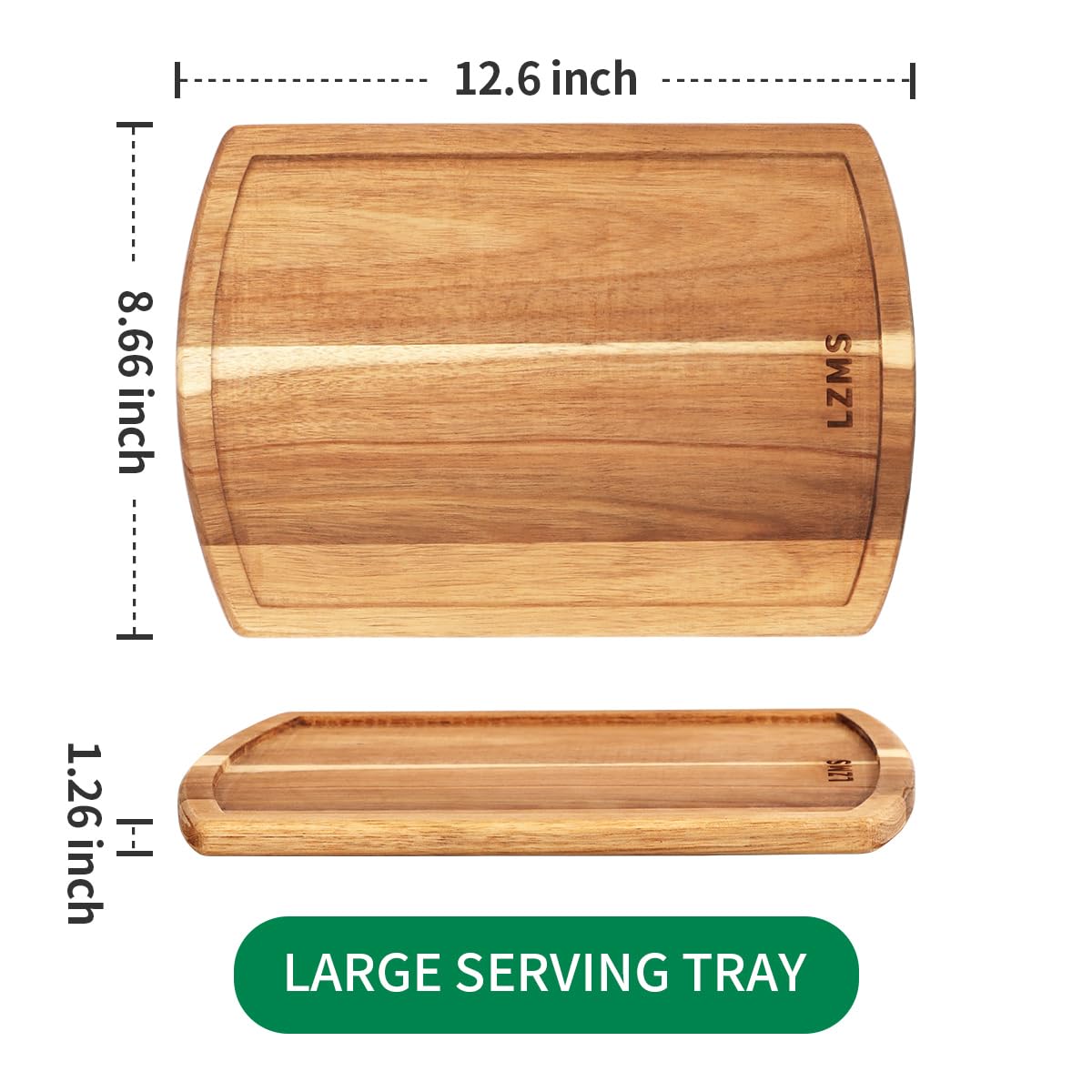 LZMS 4 Pcs Acacia 12.6" x 8.6" Solid Wooden Plate and Trays - Charcuterie Board - Multi-Purpose Use, Lightweight and Rustic Aesthetic Suited for Family, Party, Unbreakable Classic Plate