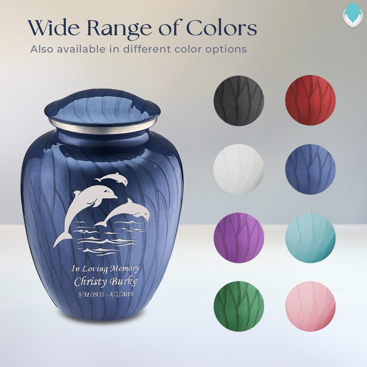 Geturns - Adult Personalized Dolphin Cremation Urns for Human Ashes I Large Pearl Cobalt Blue Funeral Urn for Men and Women I 200 lbs